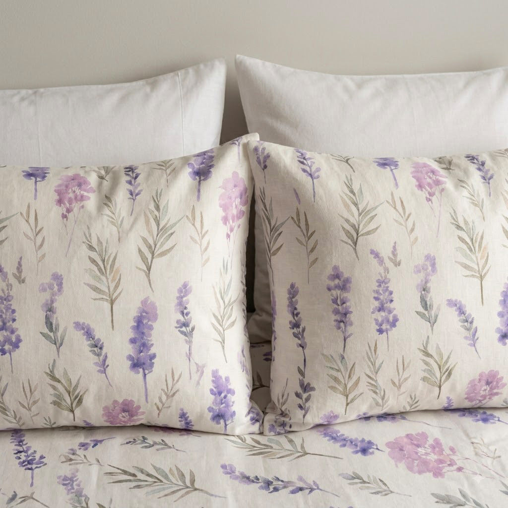 Matching pillowcases of Whites of London NZ Lavender Blush GOTS certified Organic Cotton Printed Fitted Sheet Set 250TC 