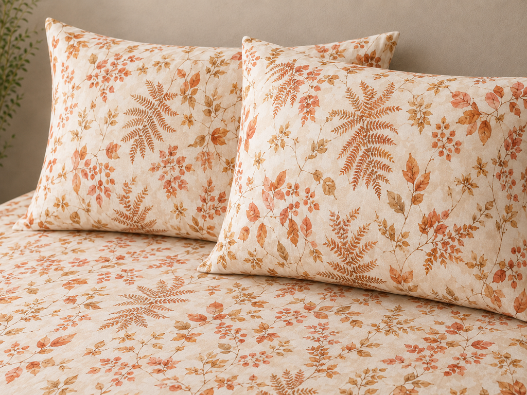 matching pillowcases of ORGANIC COTTON PRINTED FITTED SHEET SET - LIMA 250TC