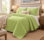 COTTON QUILTED HERRINGBONE BEDSPREAD SET - LIME  RIGHT HAND VIEW 