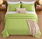 COTTON QUILTED HERRINGBONE BEDSPREAD SET - LIME TOP VIEW 
