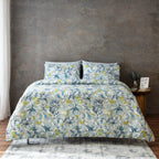 Meandering Blossoms — organic cotton percale iridescent floral blooms printed duvet cover and pillowcases set, 200 TC