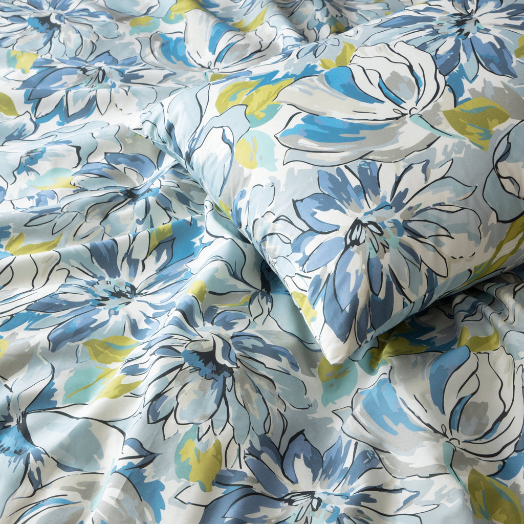 MEANDERING BLOSSOMS 250 TC PERCALE 100% ORGANIC COTTON PRINTED DUVET COVER SET