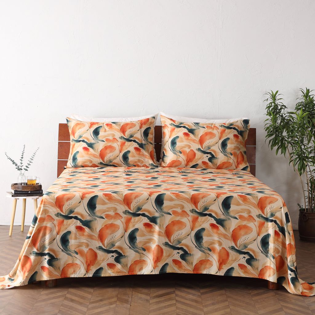 full bed view of BAMBOO COTTON PRINTED SHEET SET - MIRAGE 375TC