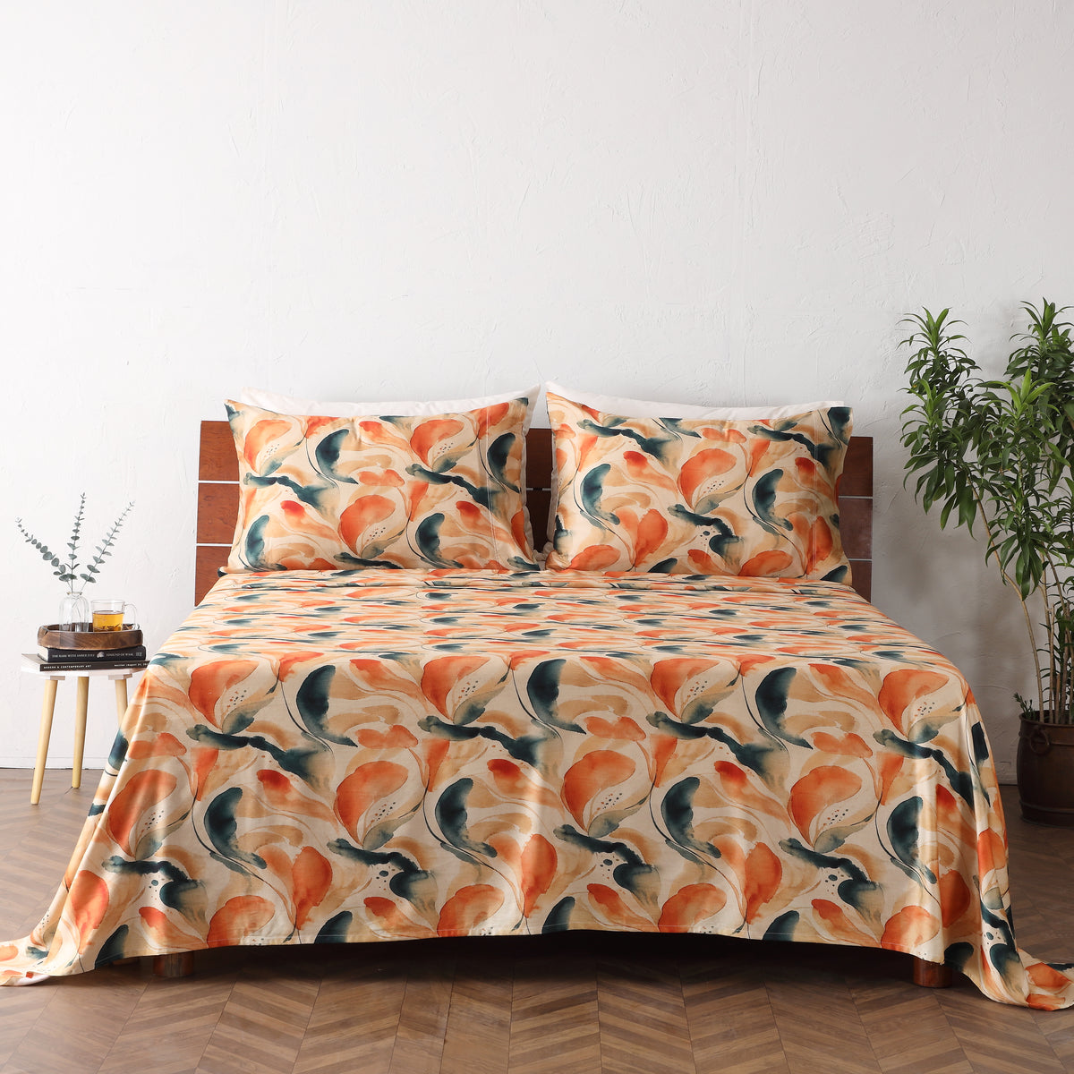 full bed view of BAMBOO COTTON PRINTED SHEET SET - MIRAGE 375TC