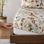 BAMBOO COTTON PRINTED FITTED SHEET SET - MEADOW MIST 375TC
