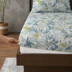 ORGANIC COTTON PRINTED FITTED SHEET SET - MEANDERING BLOSSOMS 250TC hero image