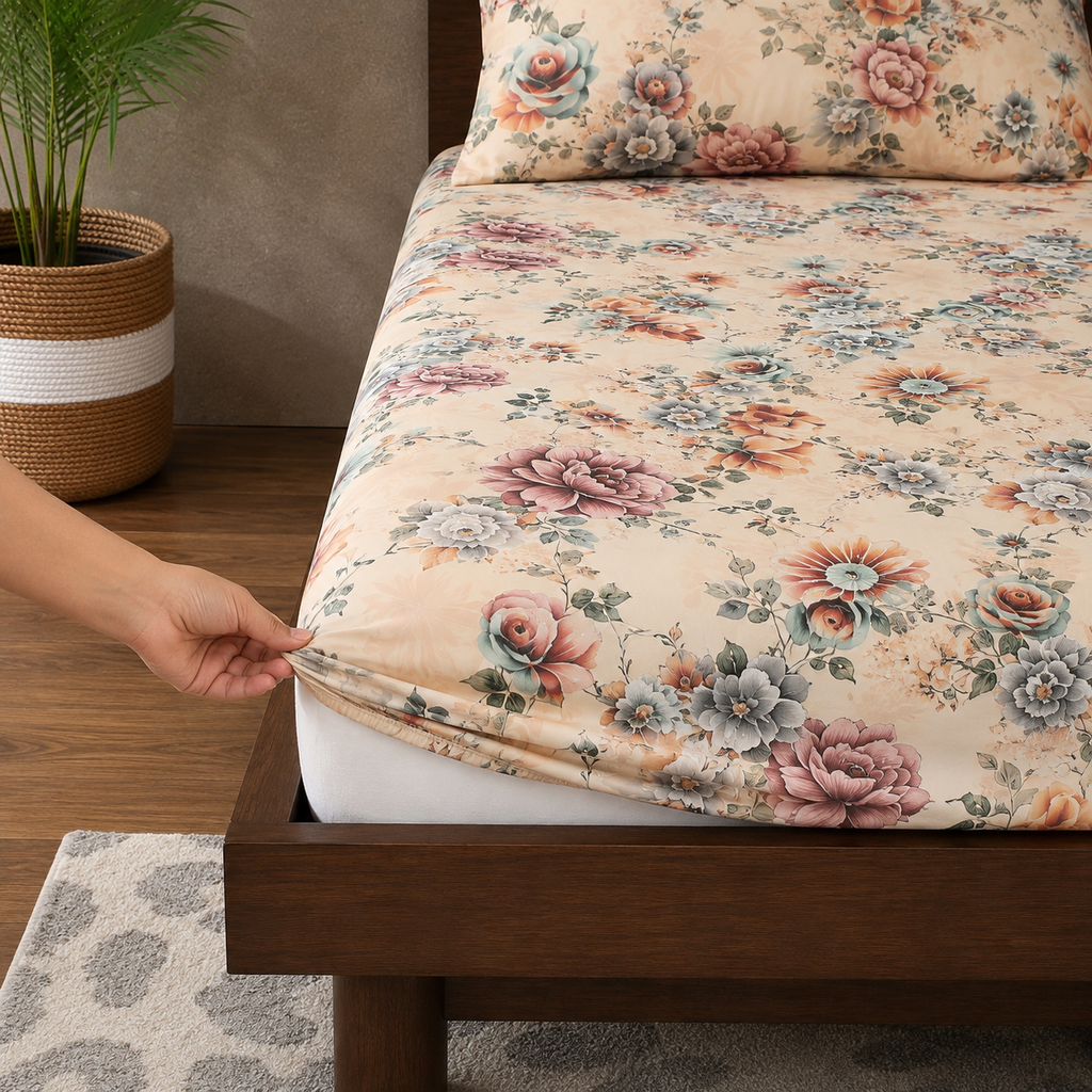 ORGANIC COTTON PRINTED FITTED SHEET SET -  MIA 250TC