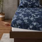 ORGANIC COTTON PRINTED FITTED SHEET SET - MIDNIGHT FOREST 250TC