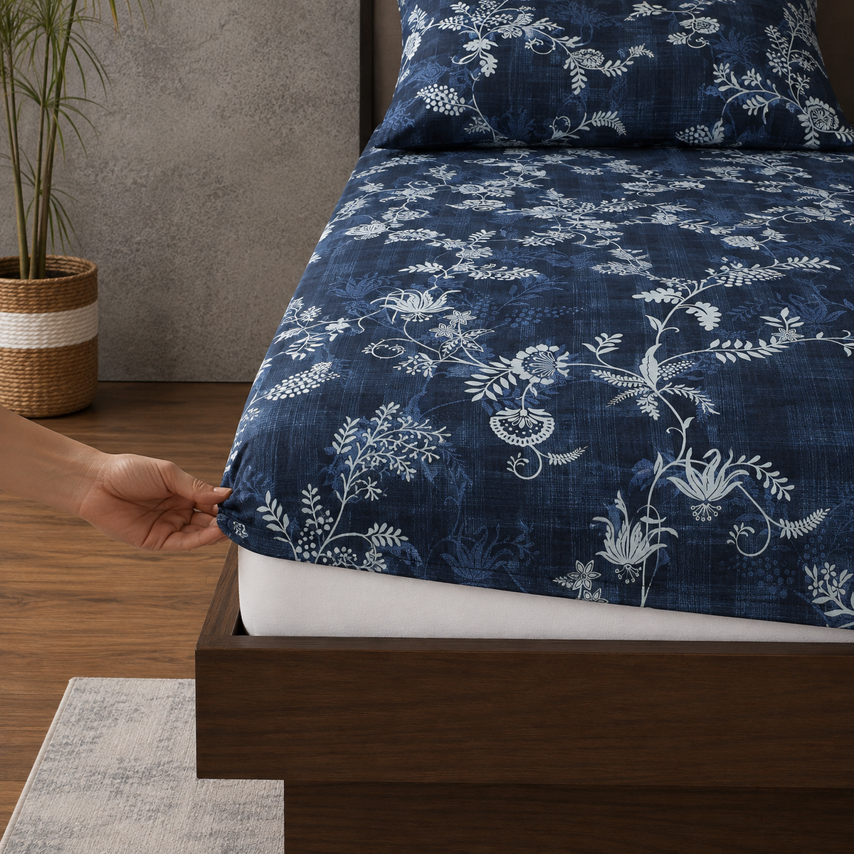 ORGANIC COTTON PRINTED FITTED SHEET SET - MIDNIGHT FOREST 250TC