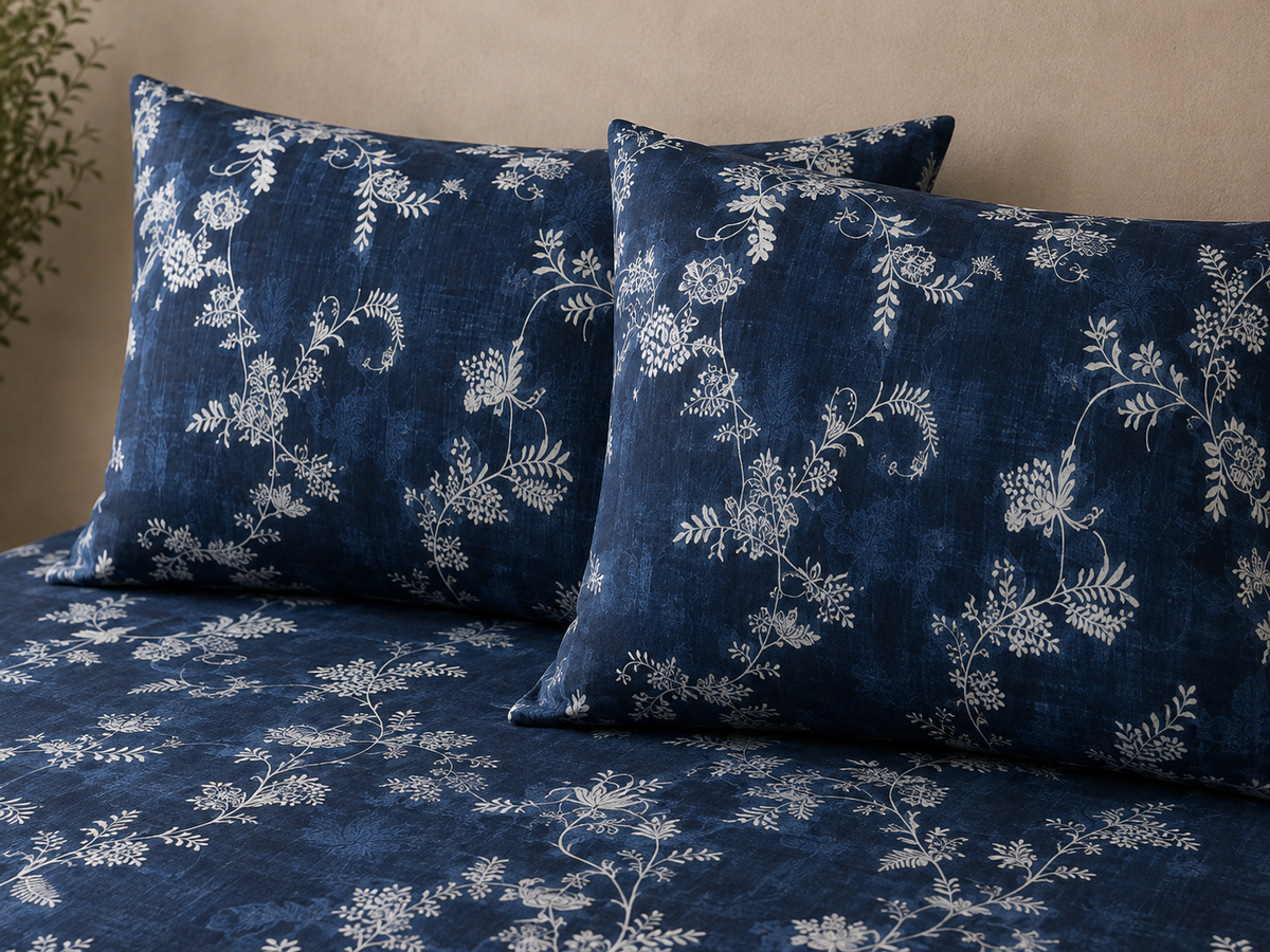 PILLOWCASE STYLED ORGANIC COTTON PRINTED FITTED SHEET SET - MIDNIGHT FOREST 250TC