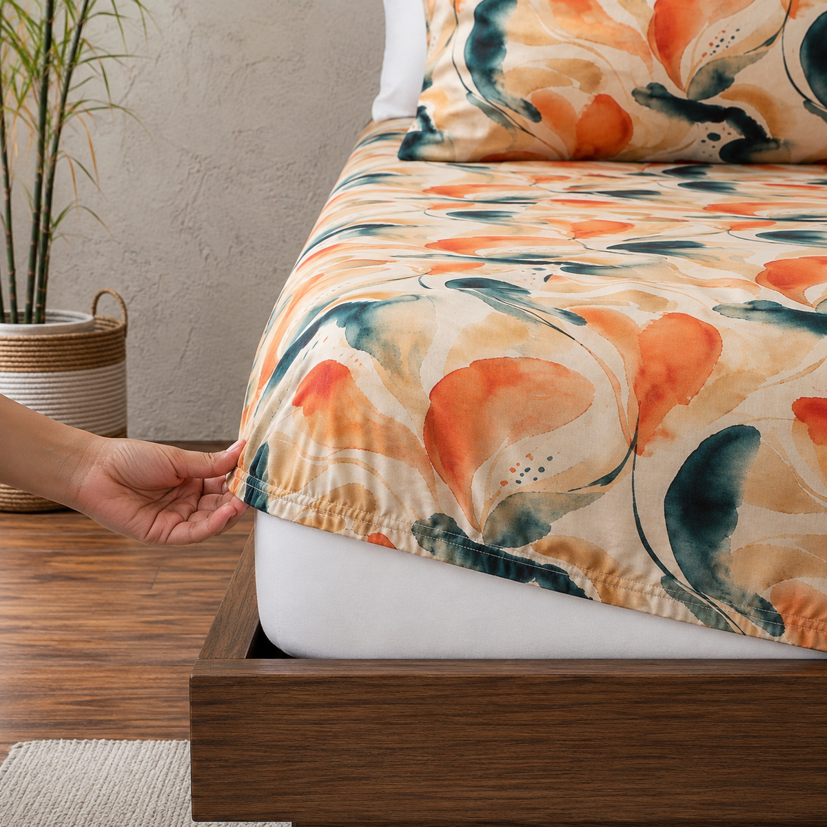 fitted sheet of BAMBOO COTTON PRINTED FITTED SHEET SET - MIRAGE 375TC