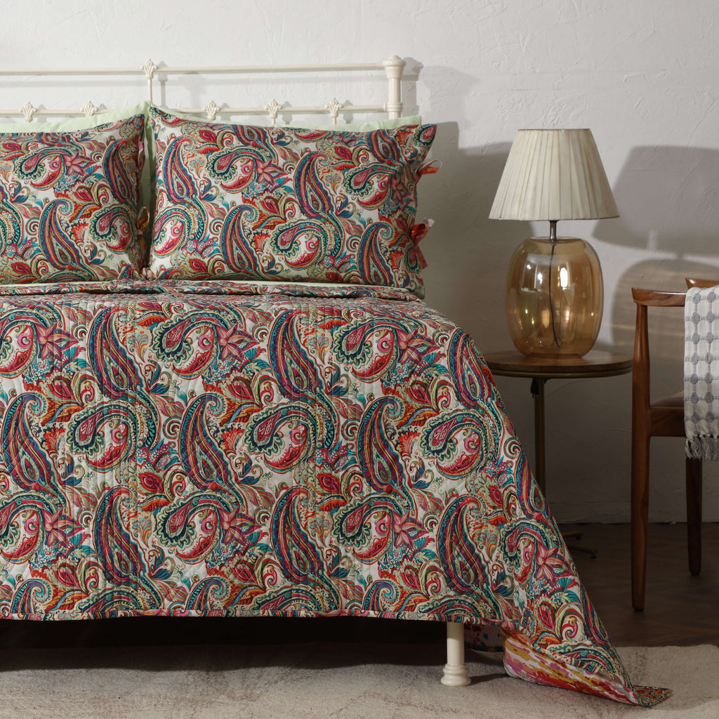 Whites of London Paisley Romance Percale Reversible Quilt Set – bohemian paisley print New Zealand 