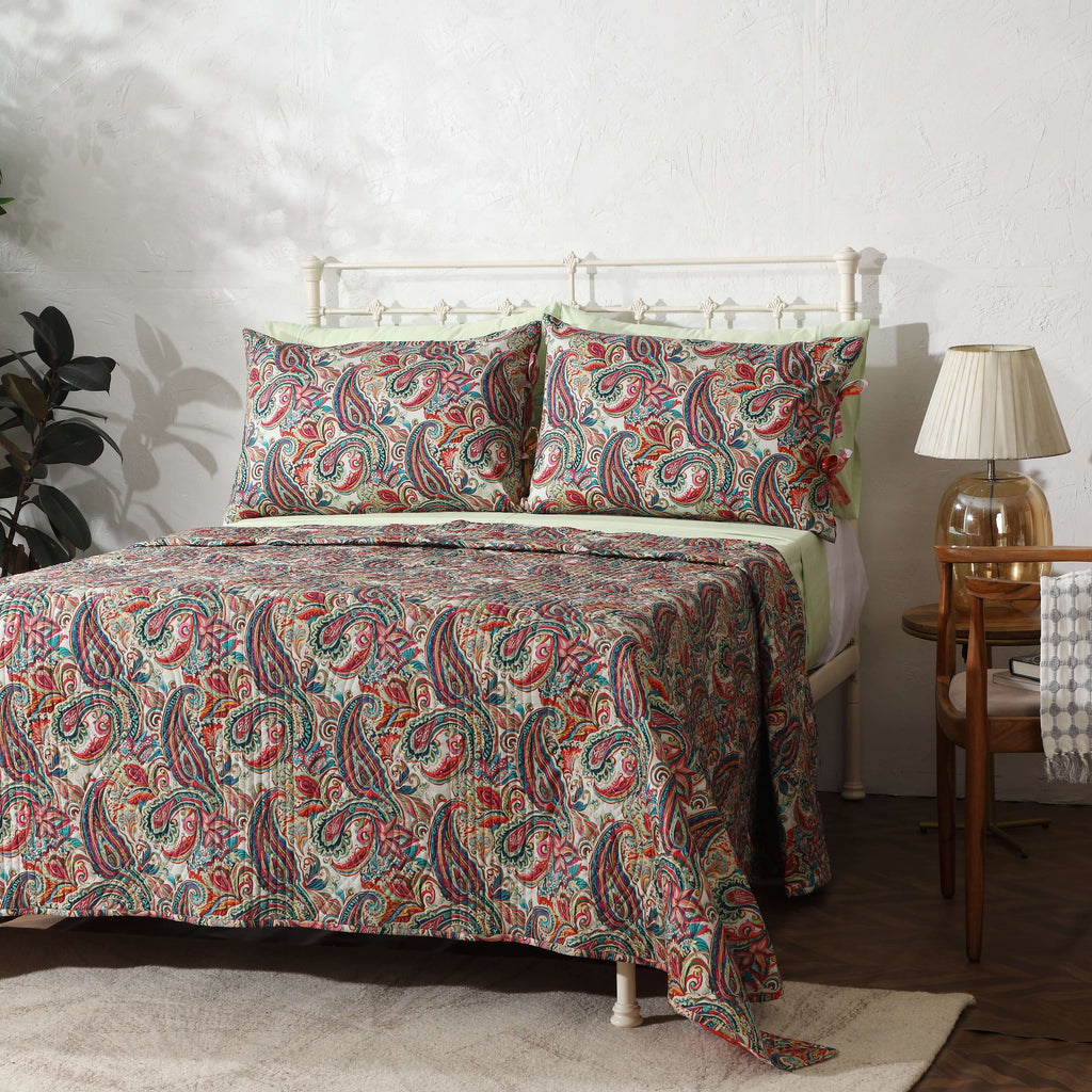 Whites of London Paisley Romance Percale Reversible Quilt Set – vibrant bohemian print New Zealand 