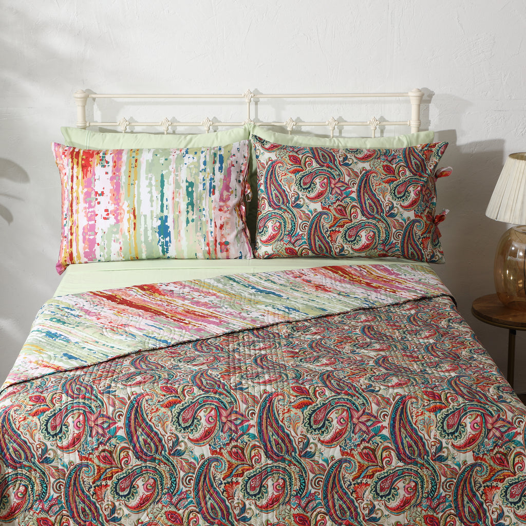Whites of London Paisley Romance Percale Reversible Quilt Set – paisley front & stripe reverse New Zealand