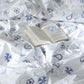 Paradiso — organic cotton percale embroidered duvet cover set, 200 TC, french inspired, blue accents, with open book