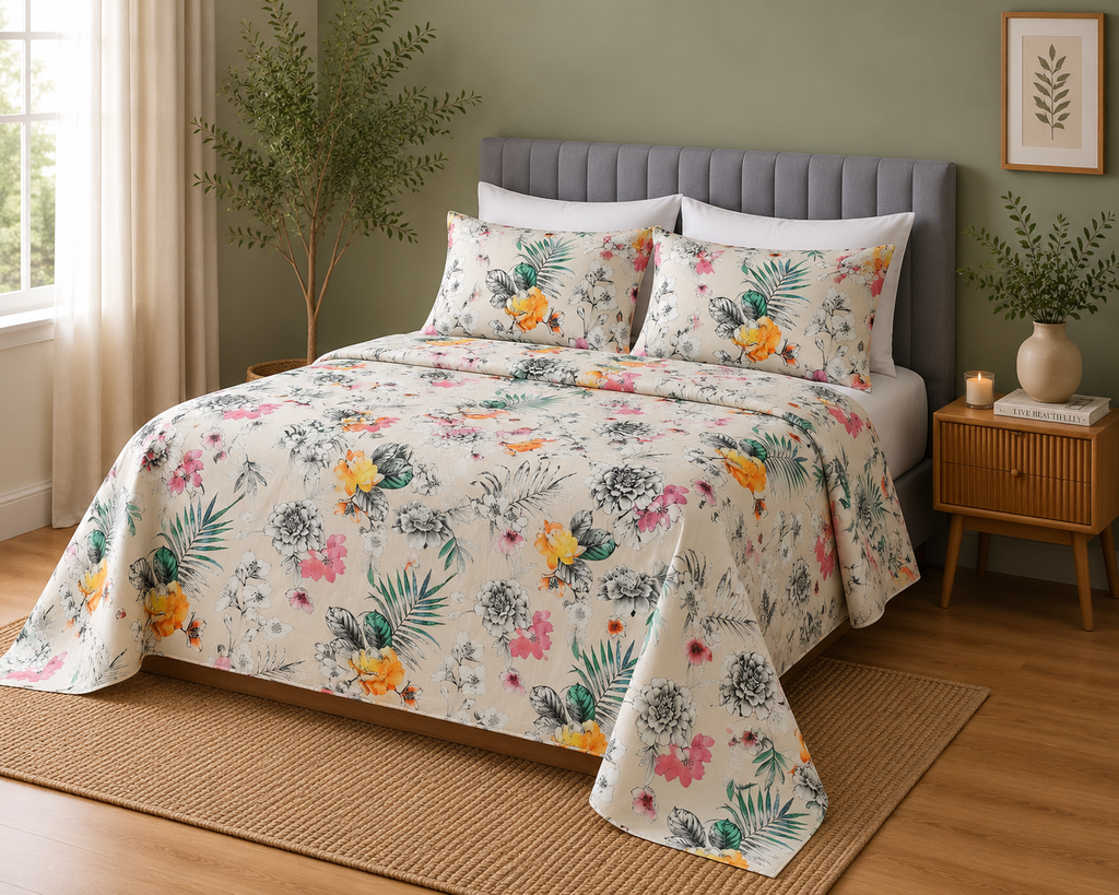 ORGANIC COTTON PERCALE PRINTED SHEET SET  - PRAIRIE 250TC