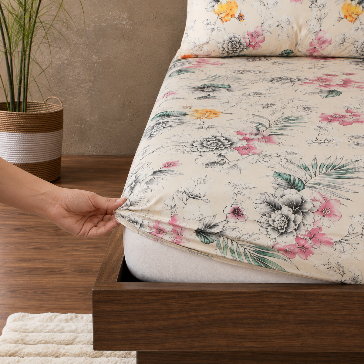 ORGANIC COTTON PERCALE PRINTED SHEET SET  - PRAIRIE 250TC