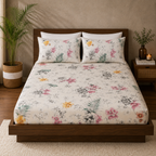 FULL BED VIEW ORGANIC COTTON PRINTED FITTED SHEET SET -  PRAIRIE 250TC