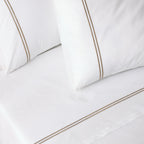 250 TC WHITE ORGANIC COTTON EMBROIDERED SHEET SET - DUNE ON WHITE