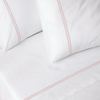 250 TC WHITE ORGANIC COTTON EMBROIDERED SHEET SET - DUSTY PINK ON WHITE