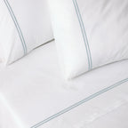 250 TC WHITE ORGANIC COTTON EMBROIDERED SHEET SET - SKY ON WHITE
