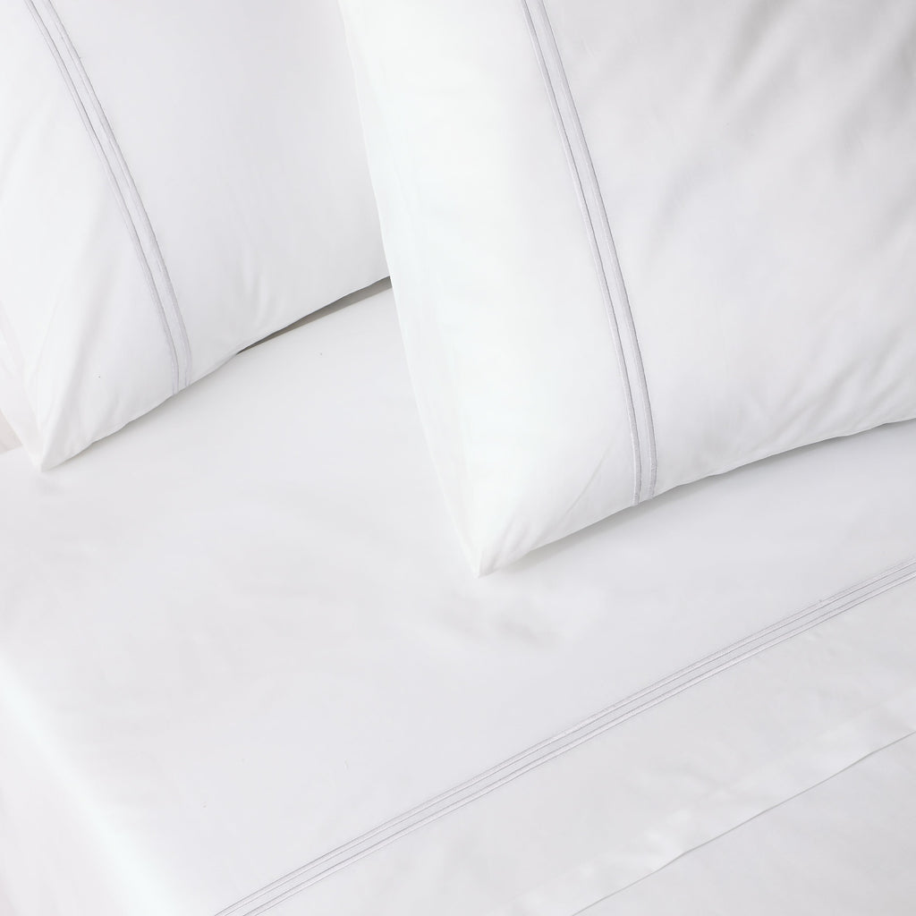 250 TC WHITE ORGANIC COTTON EMBROIDERED SHEET SET - WHITE ON WHITE