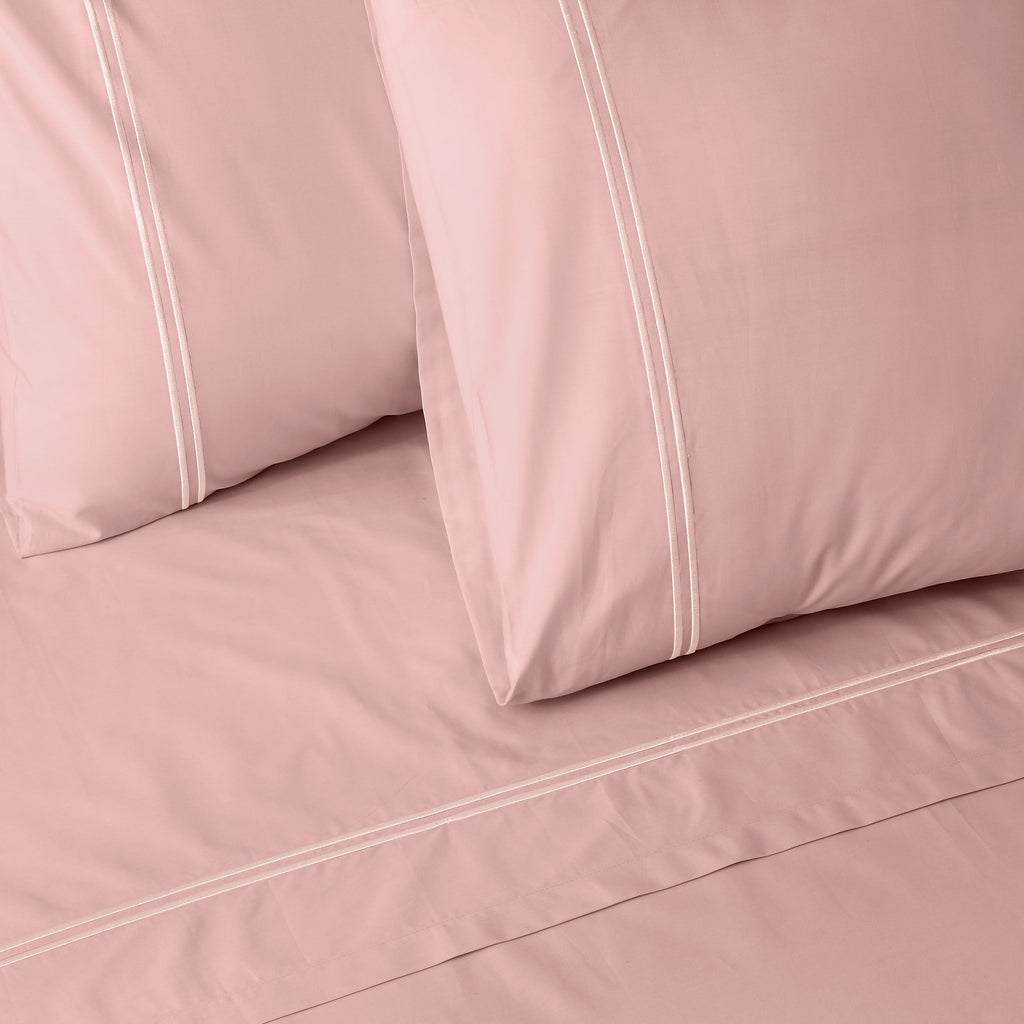 250 TC ORGANIC COTTON COLOURED EMBROIDERED SHEET SET - DUSTY PINK