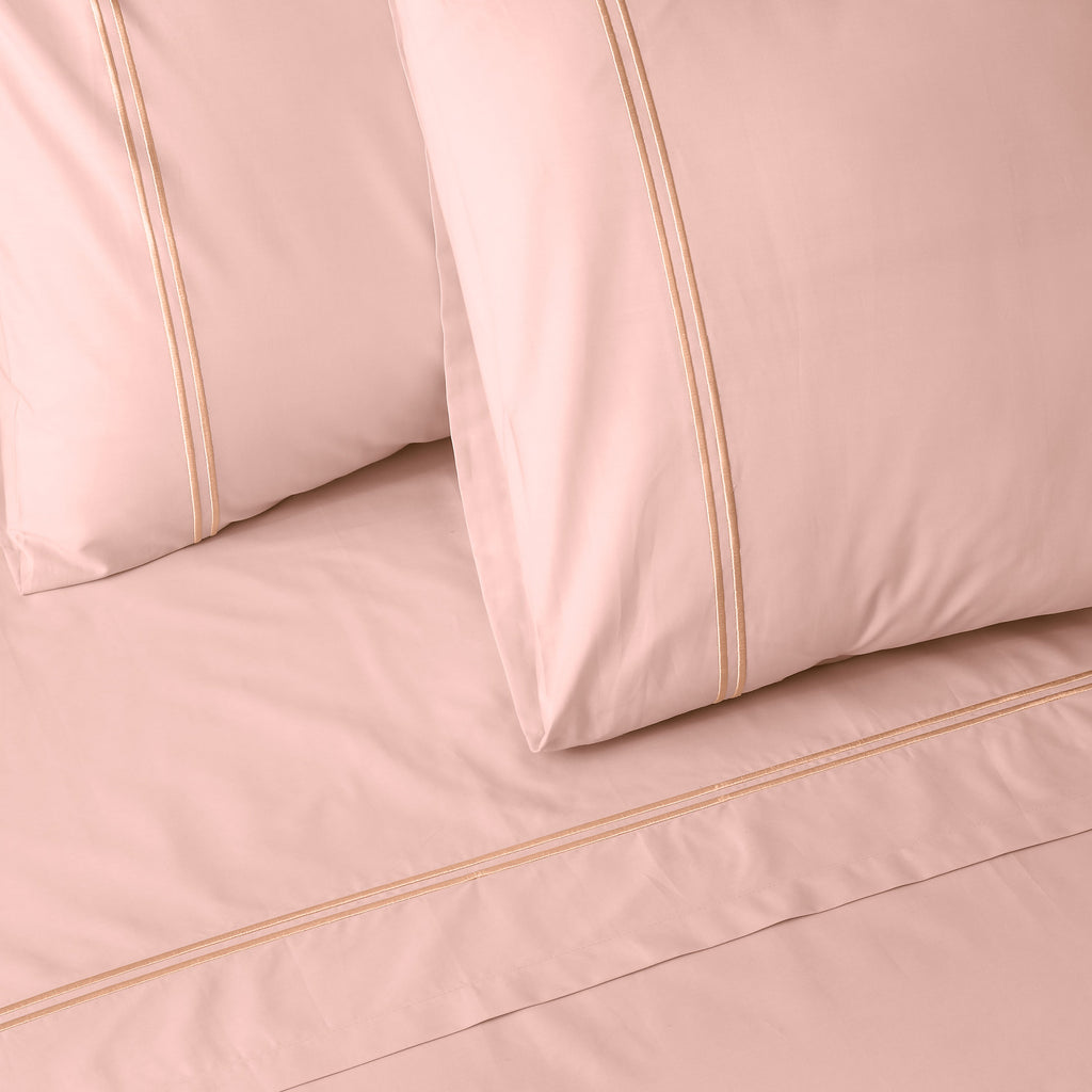 250 TC ORGANIC COTTON COLOURED EMBROIDERED SHEET SET - PEACH PRAFAIT