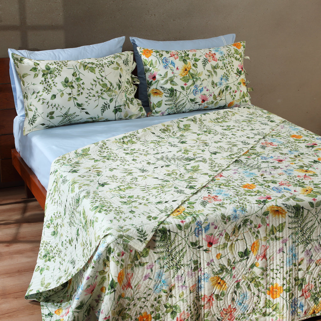 GARDEN WALK COTTON PERCALE REVERSIBLE QUILT COVER SET
