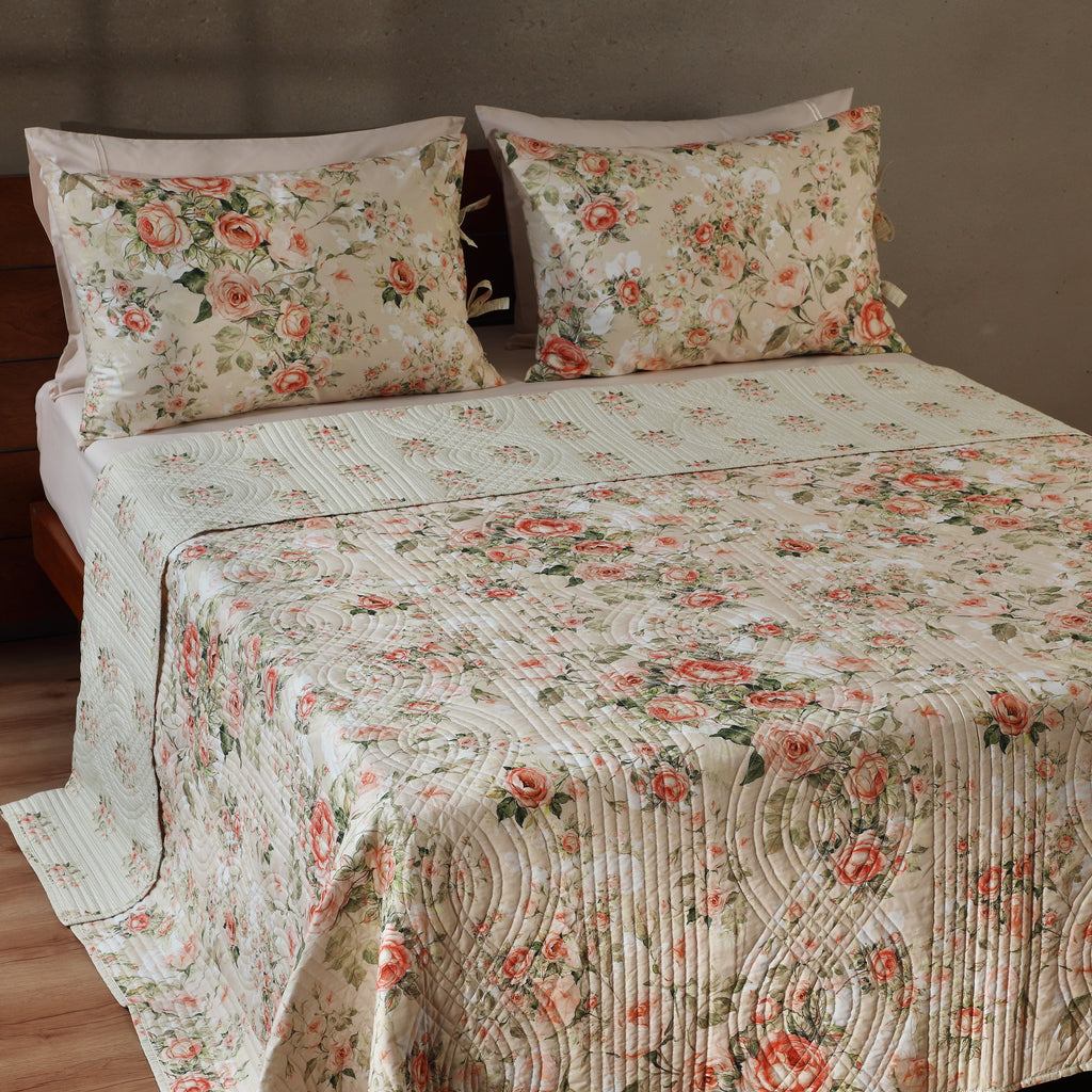 ROSETTE COTTON PERCALE REVERSIBLE QUILT COVER SET