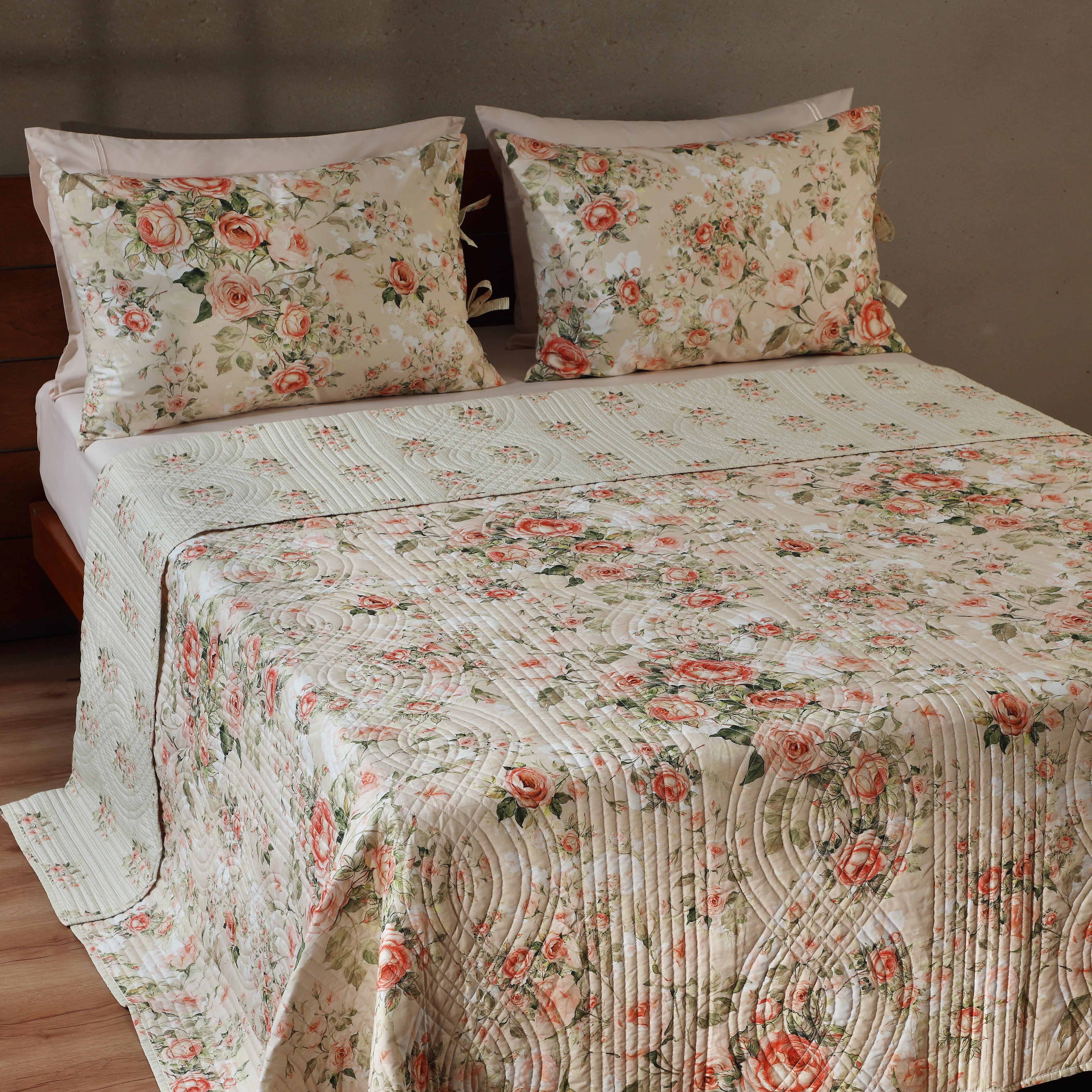 ROSETTE COTTON PERCALE REVERSIBLE QUILT COVER SET