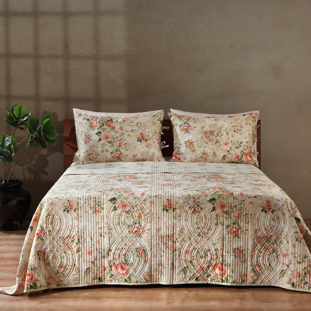 ROSETTE COTTON PERCALE REVERSIBLE QUILT COVER SET