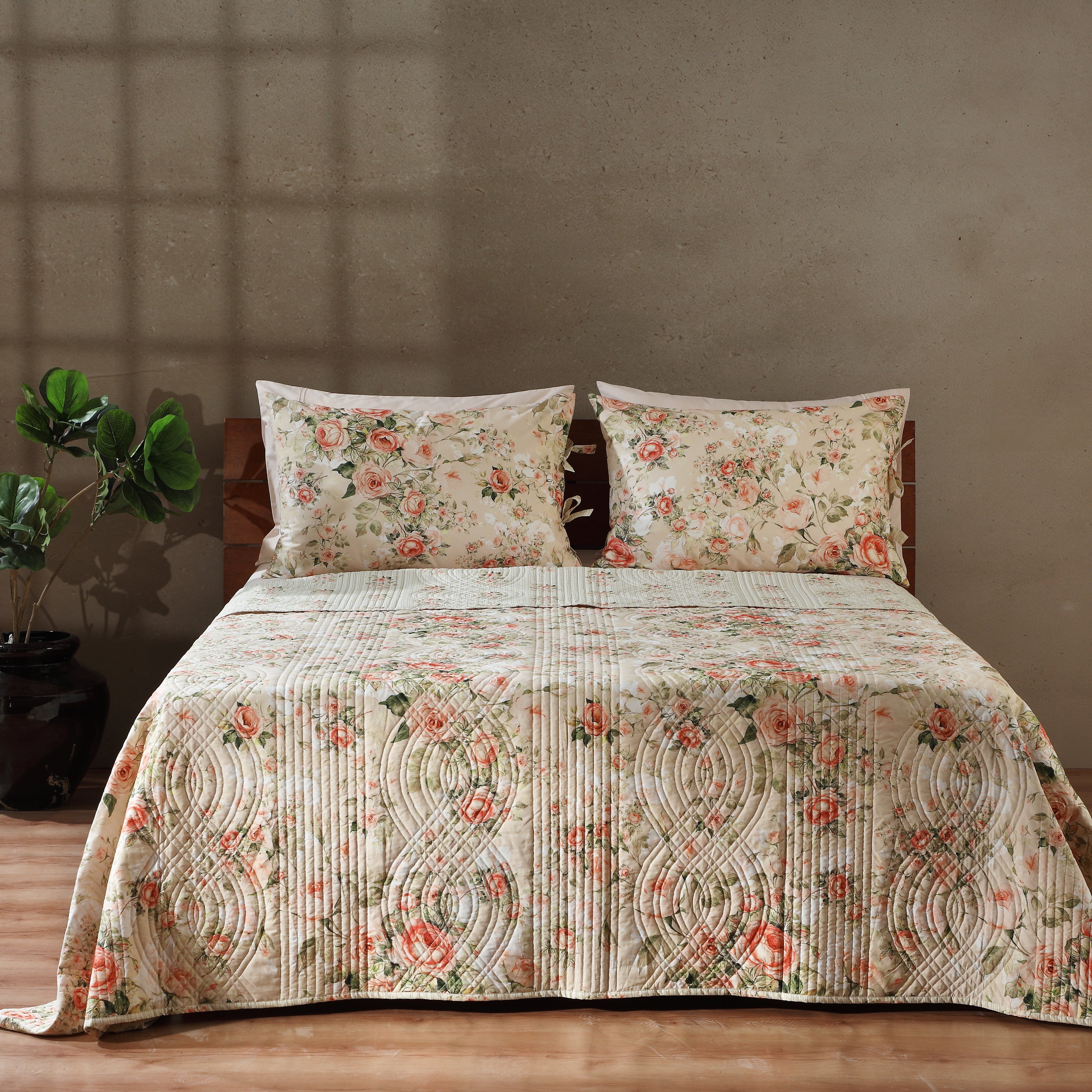 ROSETTE COTTON PERCALE REVERSIBLE QUILT COVER SET