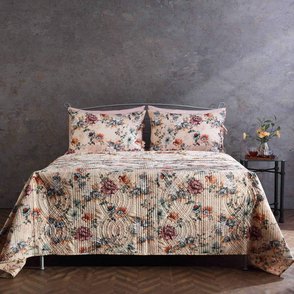 MIA COTTON PERCALE REVERSIBLE QUILT COVER SET