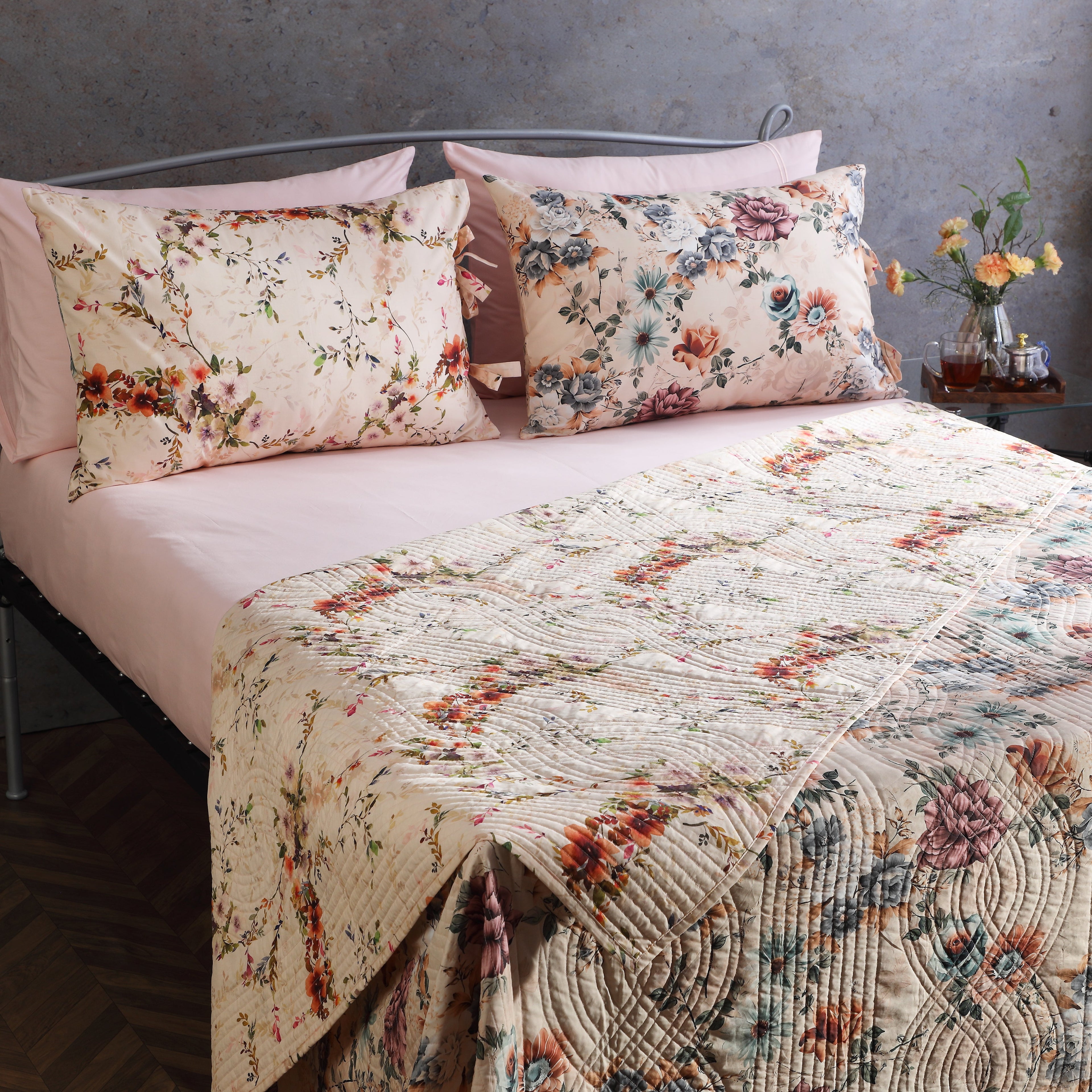 MIA COTTON PERCALE REVERSIBLE QUILT COVER SET