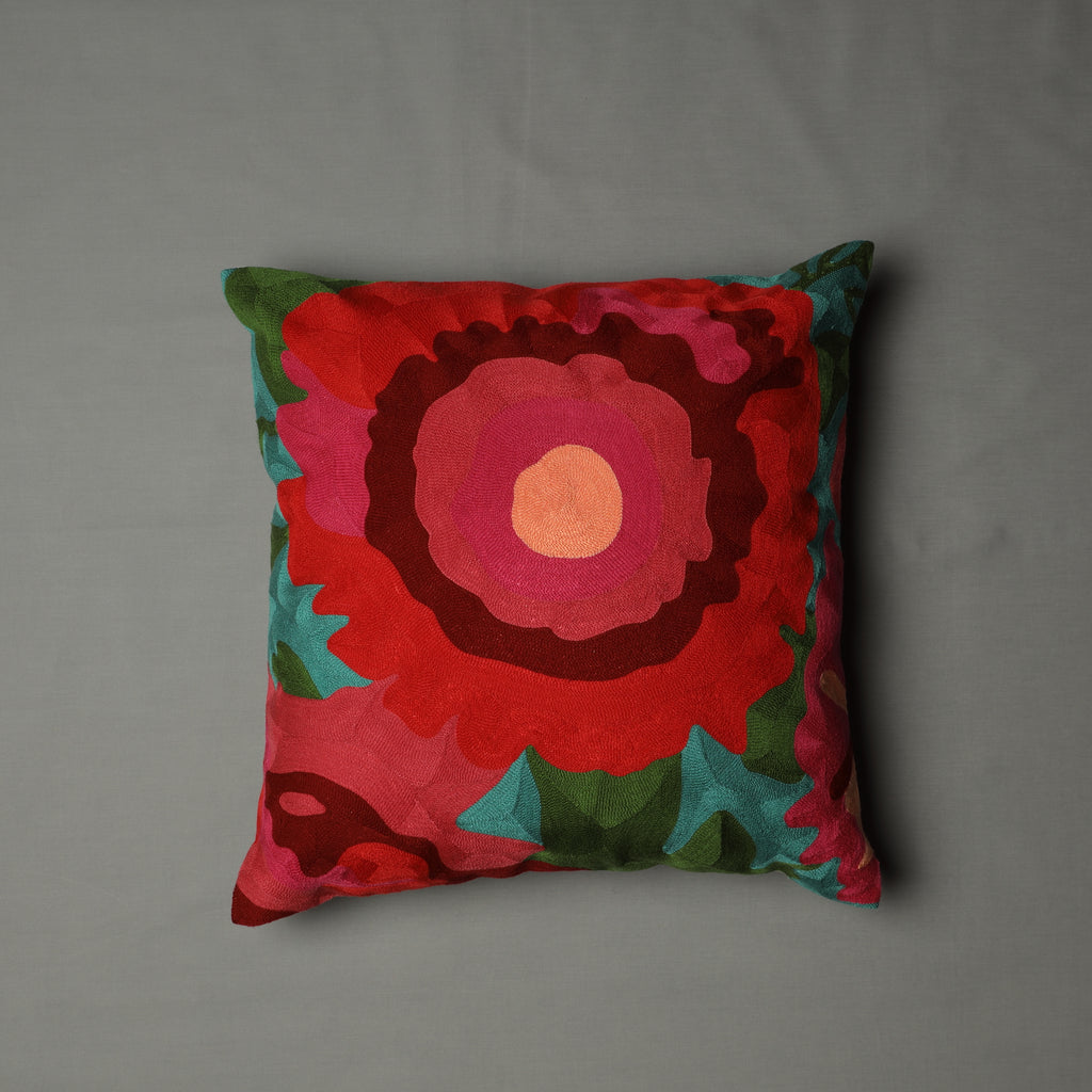 Whites of London Bliss Decorative Cushion – bold red, pink & teal crewel embroidery NZ & Australia