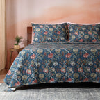 Percale Reversible Quilt Set Chintz Percale teal jacobean floral full bed Whites of London