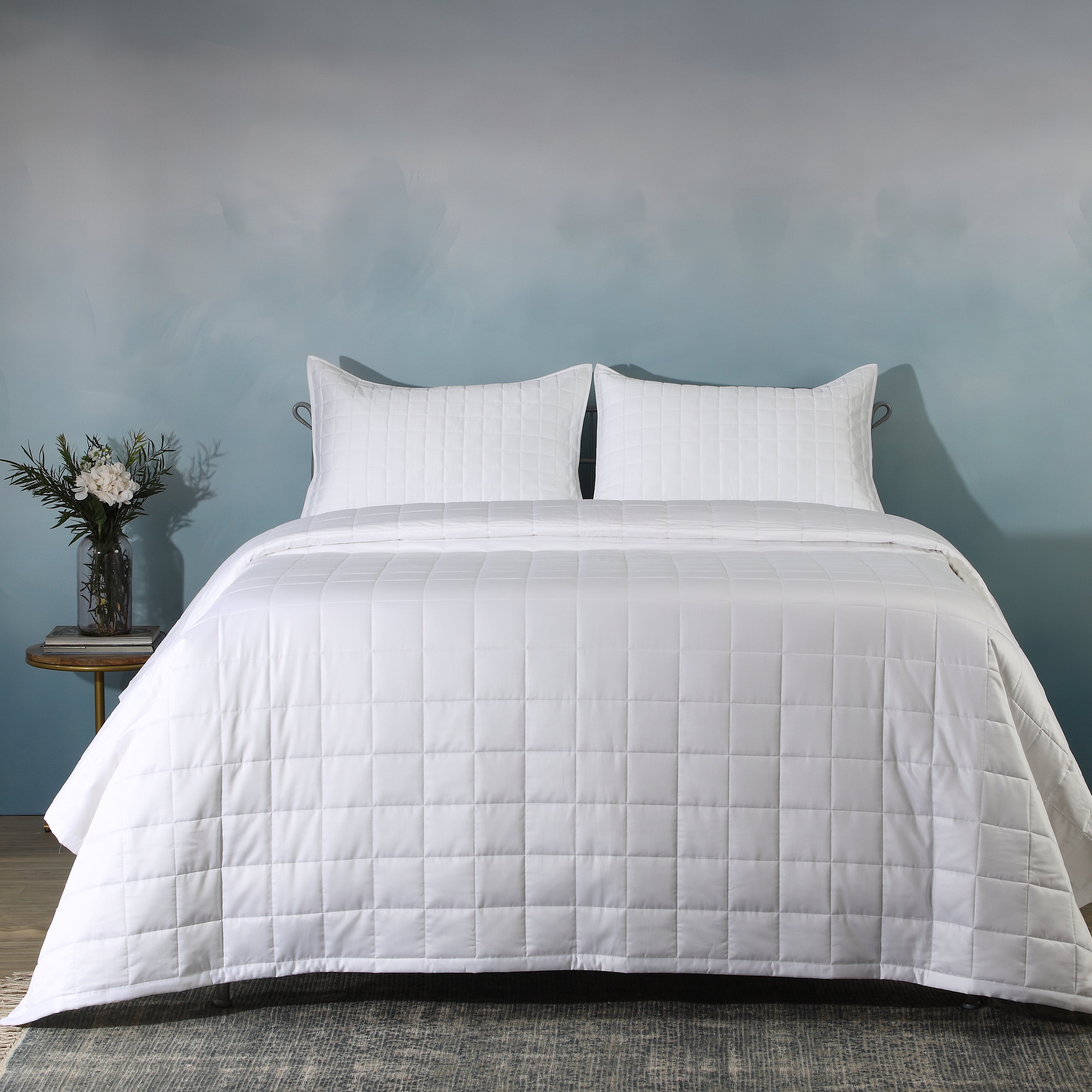 WHITE BAMBOO COTTON BEDSPREAD SET
