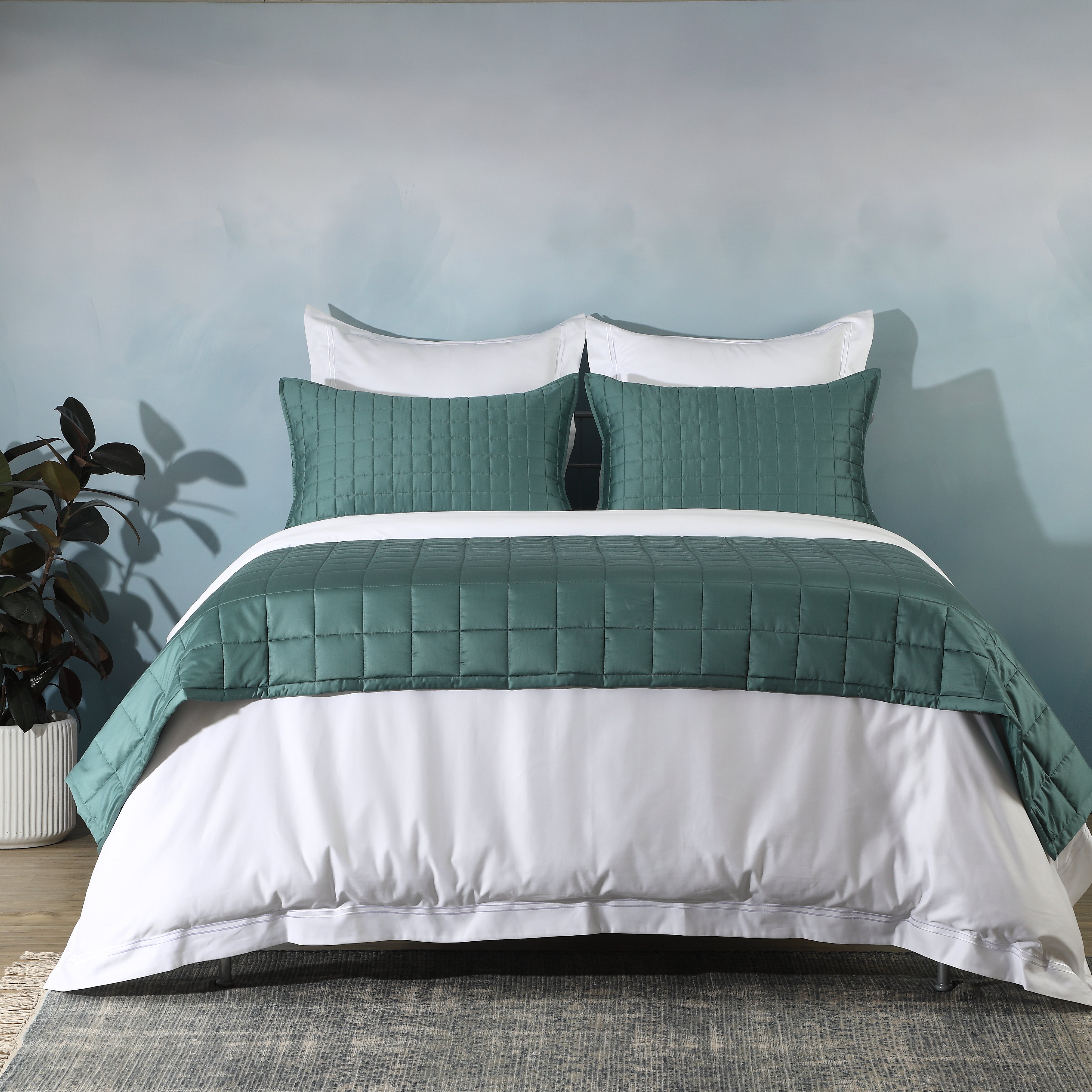 TEAL BAMBOO COTTON BEDSPREAD SET
