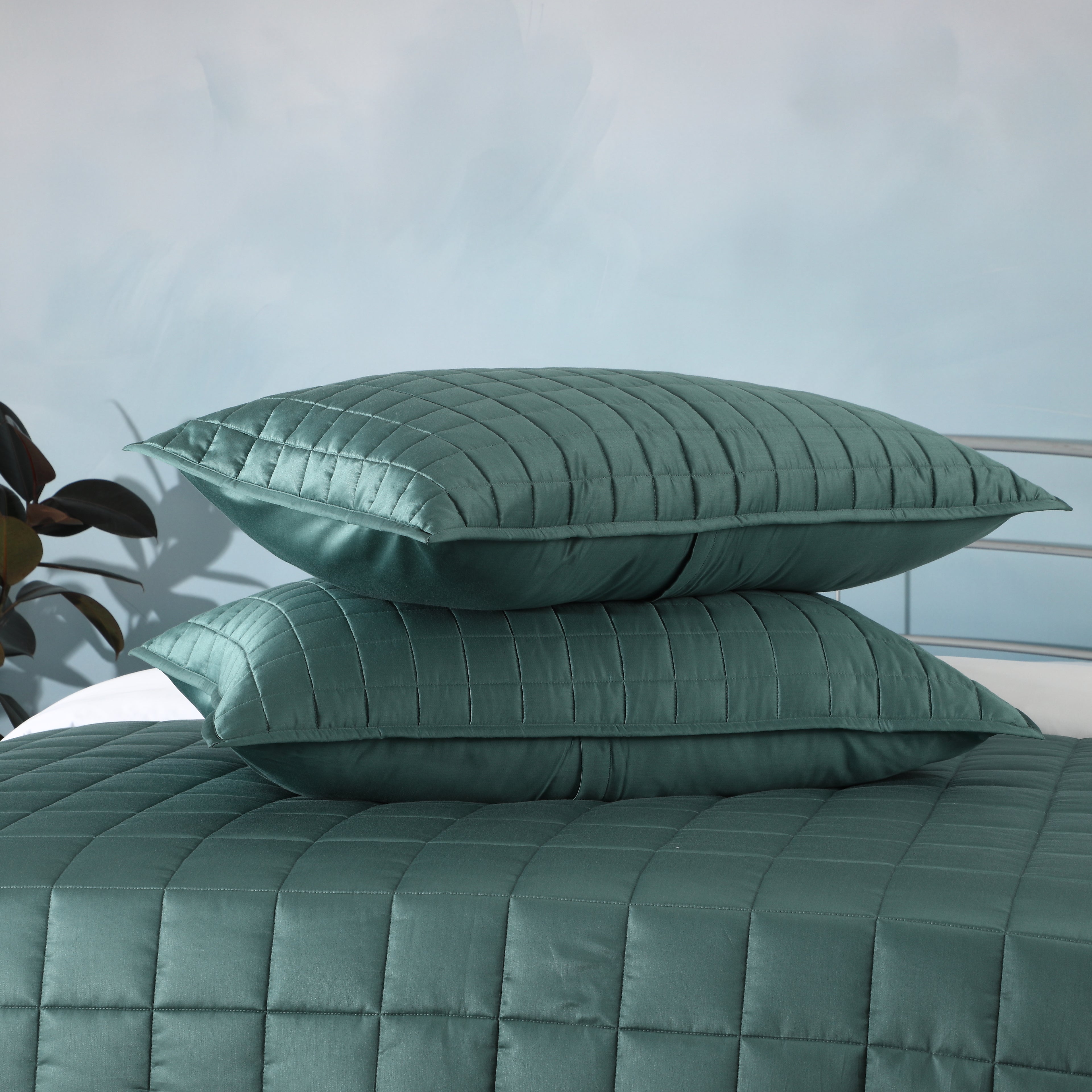 TEAL BAMBOO COTTON BEDSPREAD SET