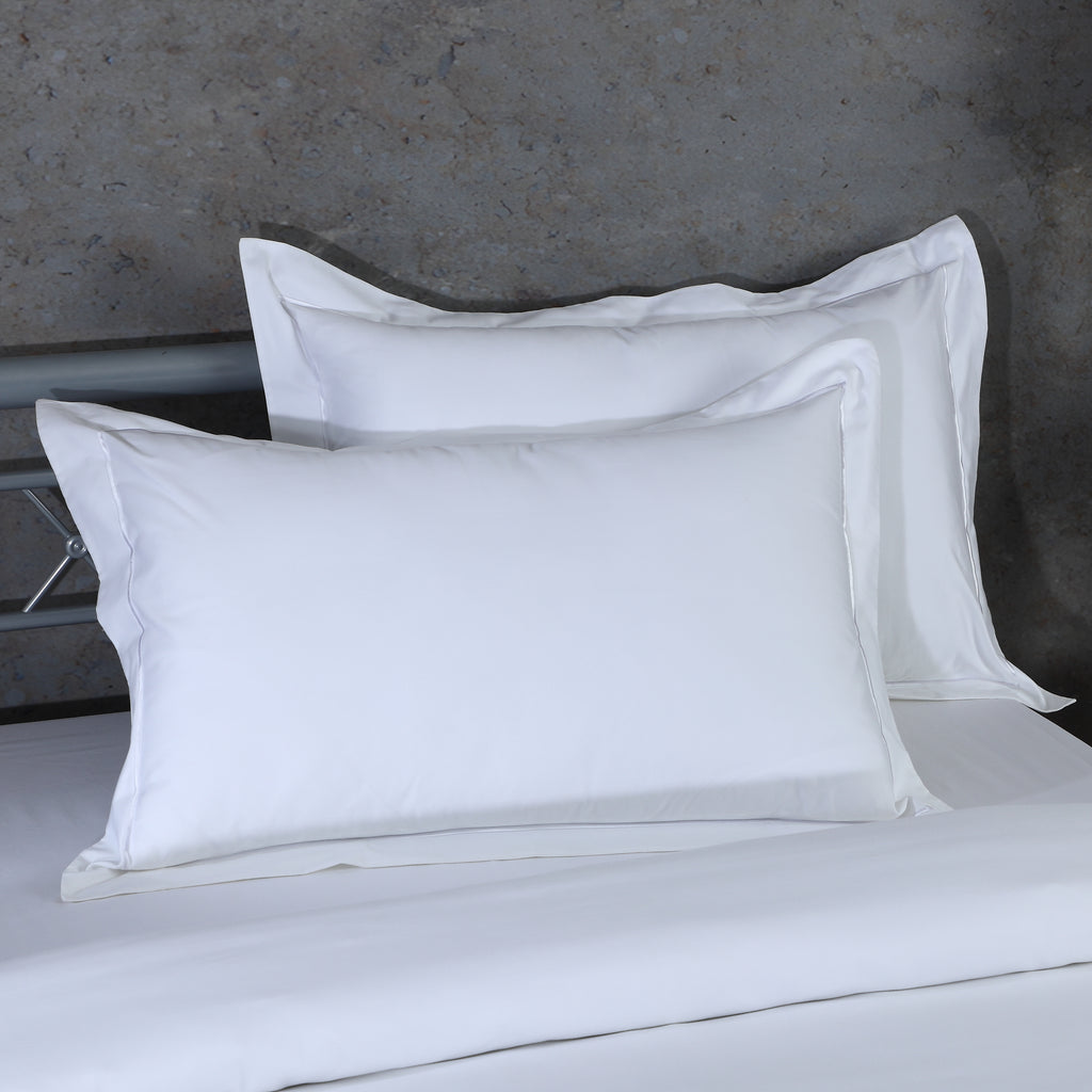 Whites of London white 750TC GOTS certified  organic cotton pillowcases pair flange border New Zealand