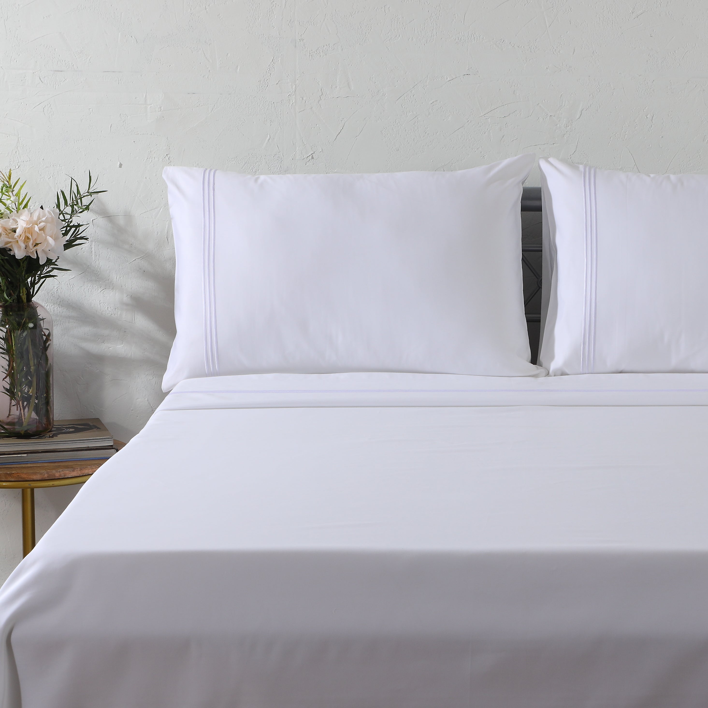 1250 TC 100% ORGANIC COTTON EMBROIDERED WHITE SHEET SET