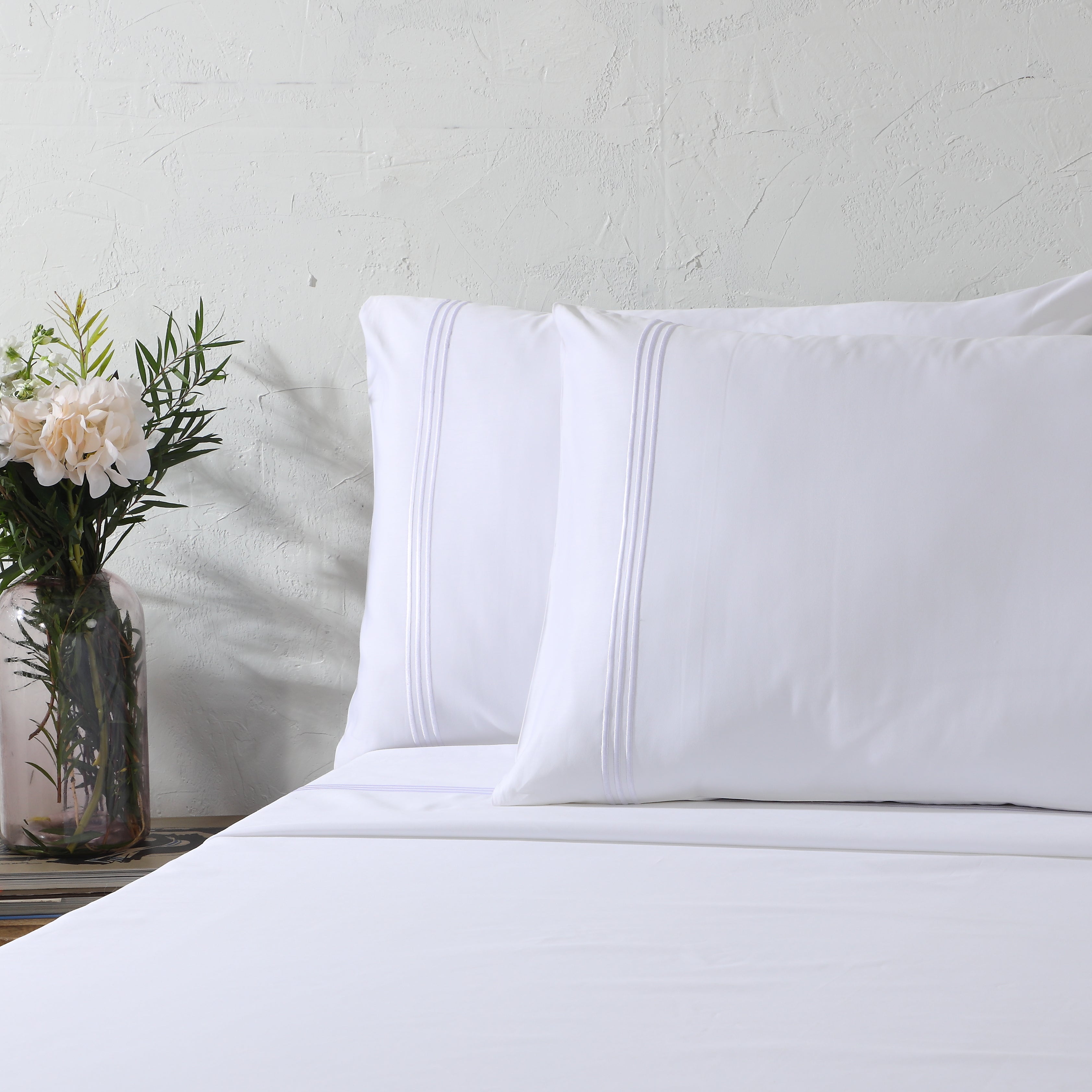 1250 TC 100% ORGANIC COTTON EMBROIDERED WHITE SHEET SET