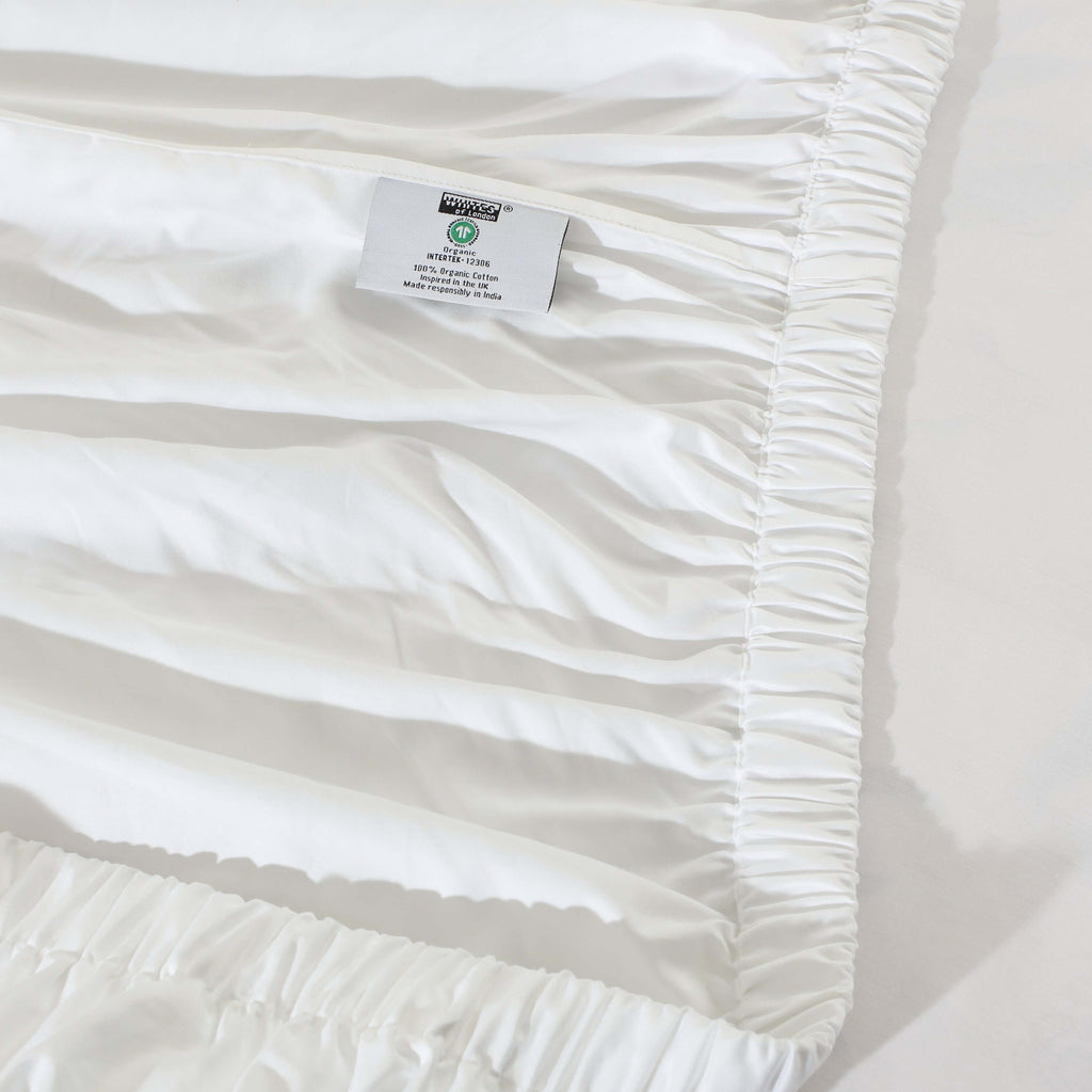 Organic Cotton Fitted Sheet elastic displayed. New Zealand and Australia. 
