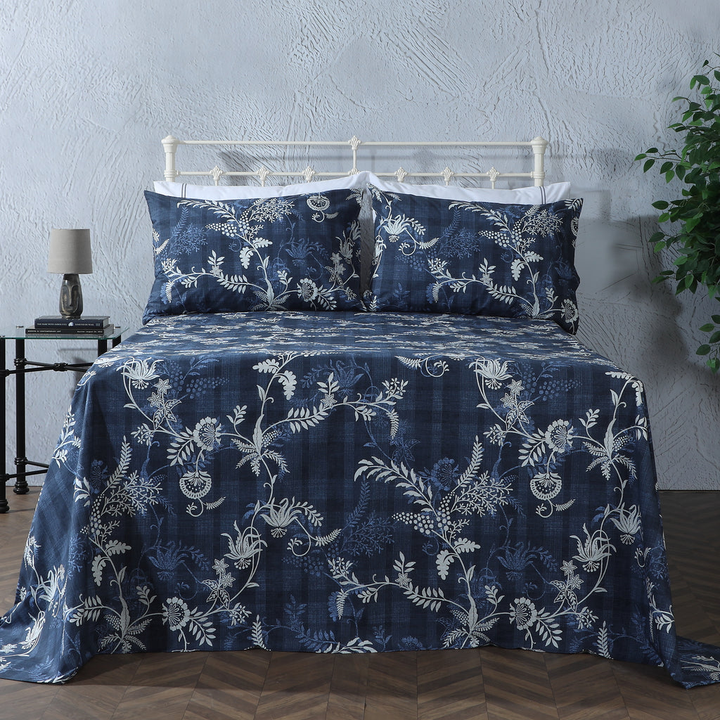 ORGANIC COTTON PERCALE PRINTED SHEET SET - MIDNIGHT FOREST 250TC