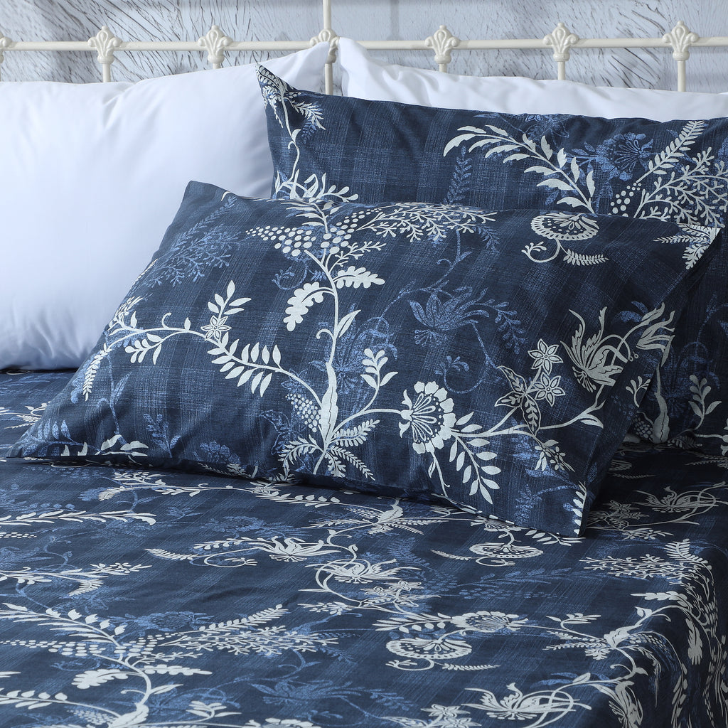 ORGANIC COTTON PERCALE PRINTED SHEET SET - MIDNIGHT FOREST 250TC