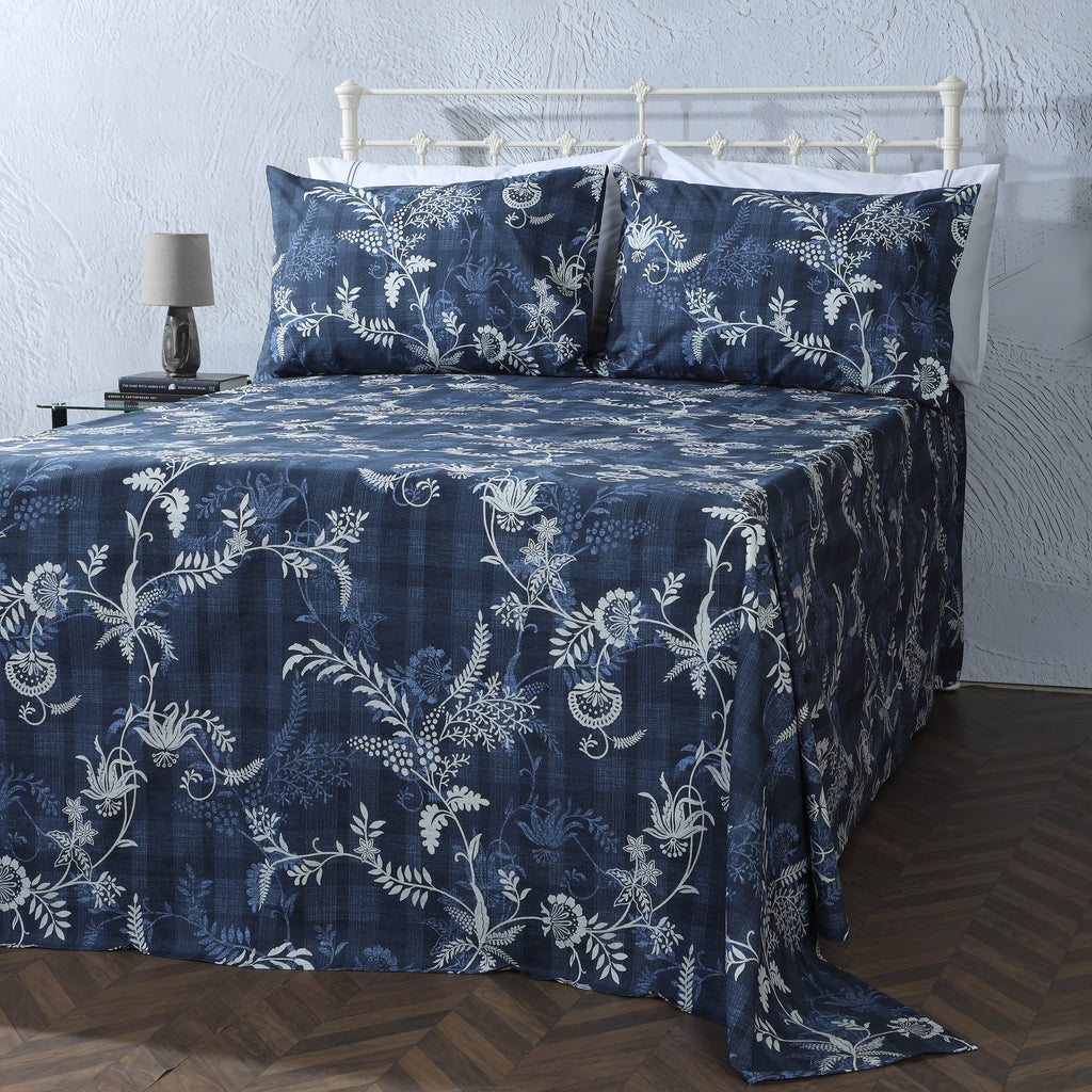 ORGANIC COTTON PERCALE PRINTED SHEET SET - MIDNIGHT FOREST 250TC