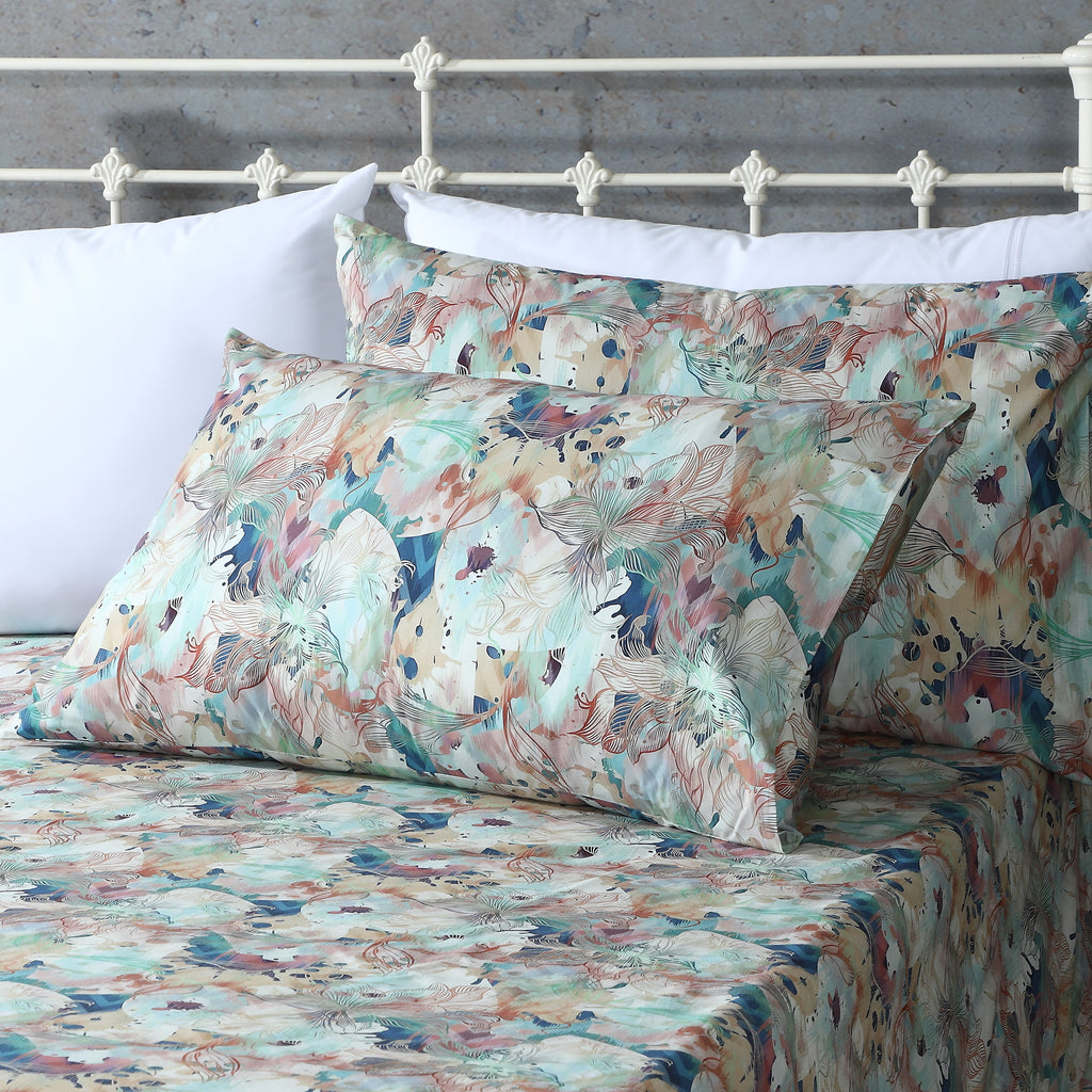 Florentine Organic Cotton Percale Printed Sheet Set 250TC - Pillowcase Detail Close Up