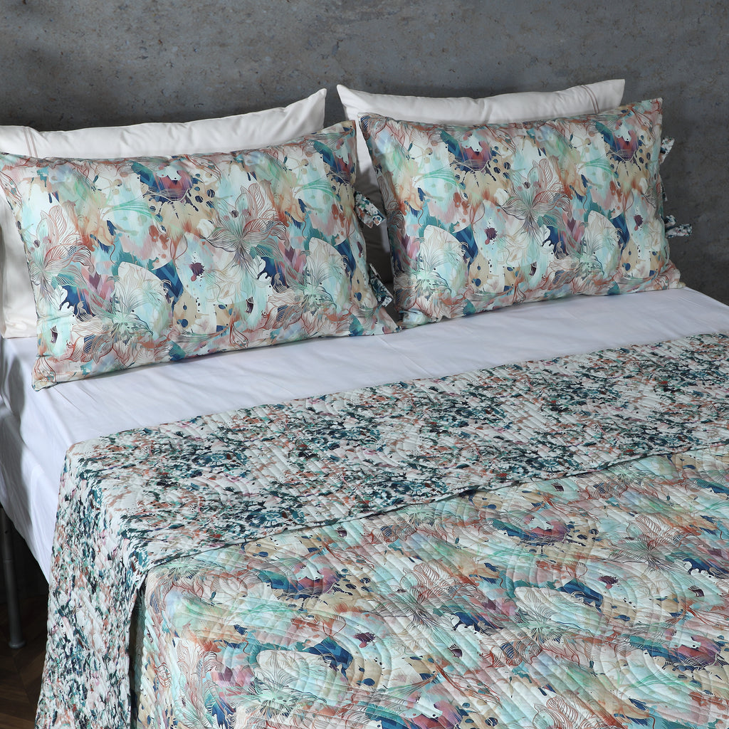 Whites of London Florentine Percale Reversible Quilt Set - Botanical Print Styled Dark Bedroom