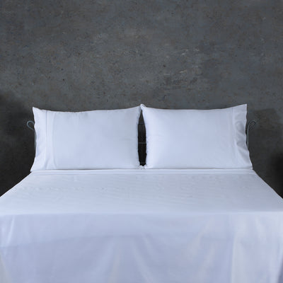 BAMBOO COTTON SHEET SET EMBROIDERED - 375TC WHITE